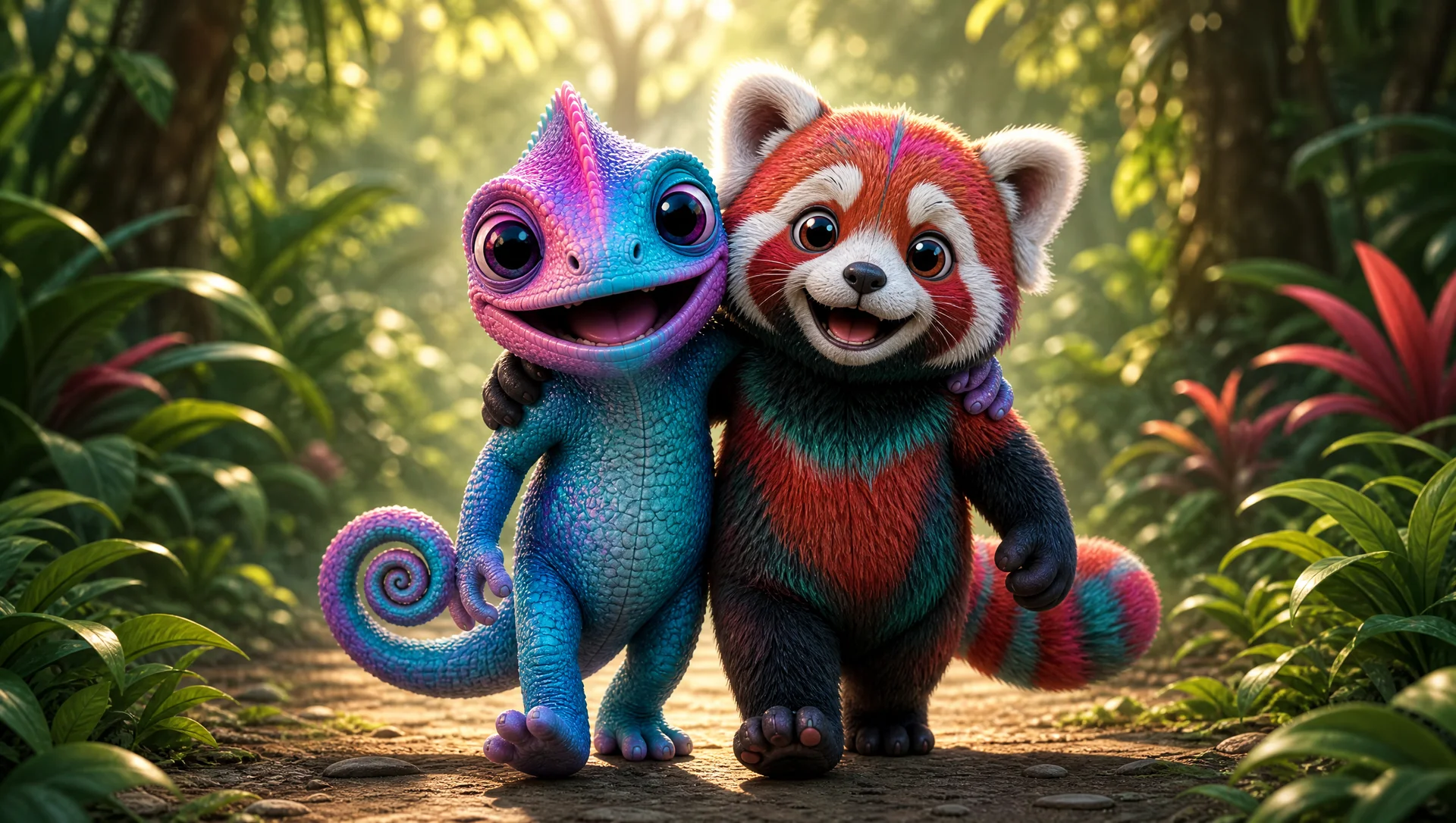 Das ORVA-Chamäleon Arm in Arm mit dem StudioBook-Panda — Partnerschaft für Buchungen und Kurse
